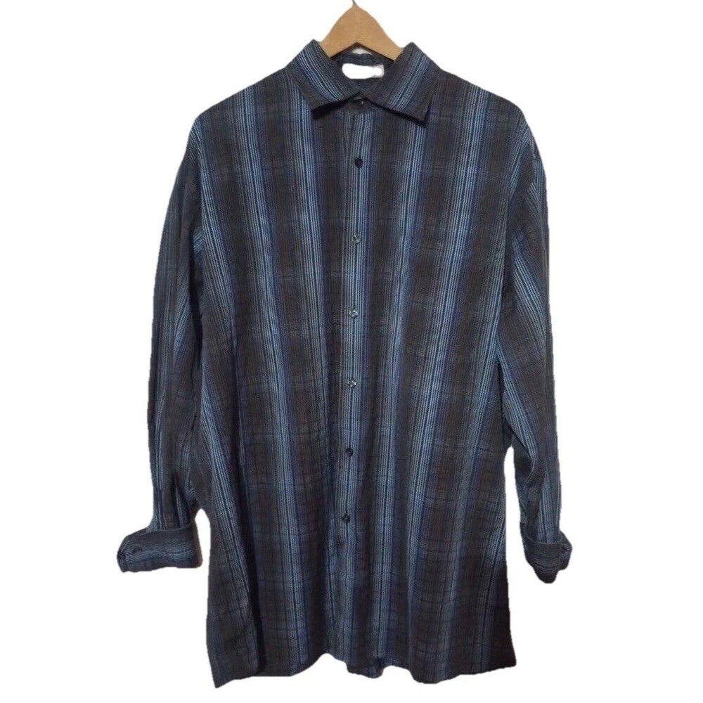 Vintage 90s Y2K John W Nordstrom Shirt Mens XL Made Italy Luxury Blue Stripe Top